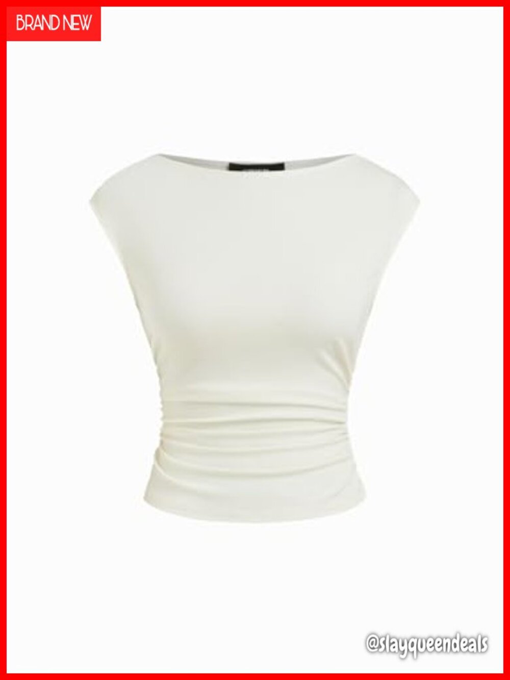 Boat Neck Ruched Sleeveless Crop Tank Top Slim Fit Summer Casual